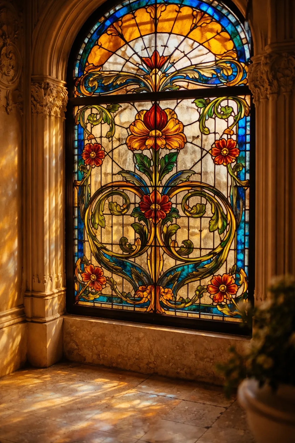 Pestana Palace stained glass and interior detail