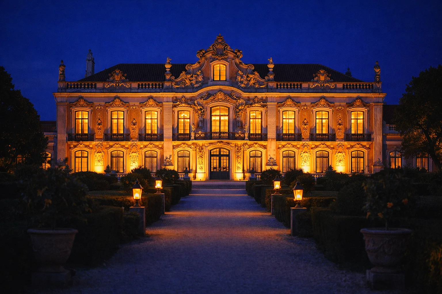 Queluz palace exterior and parterre gardens