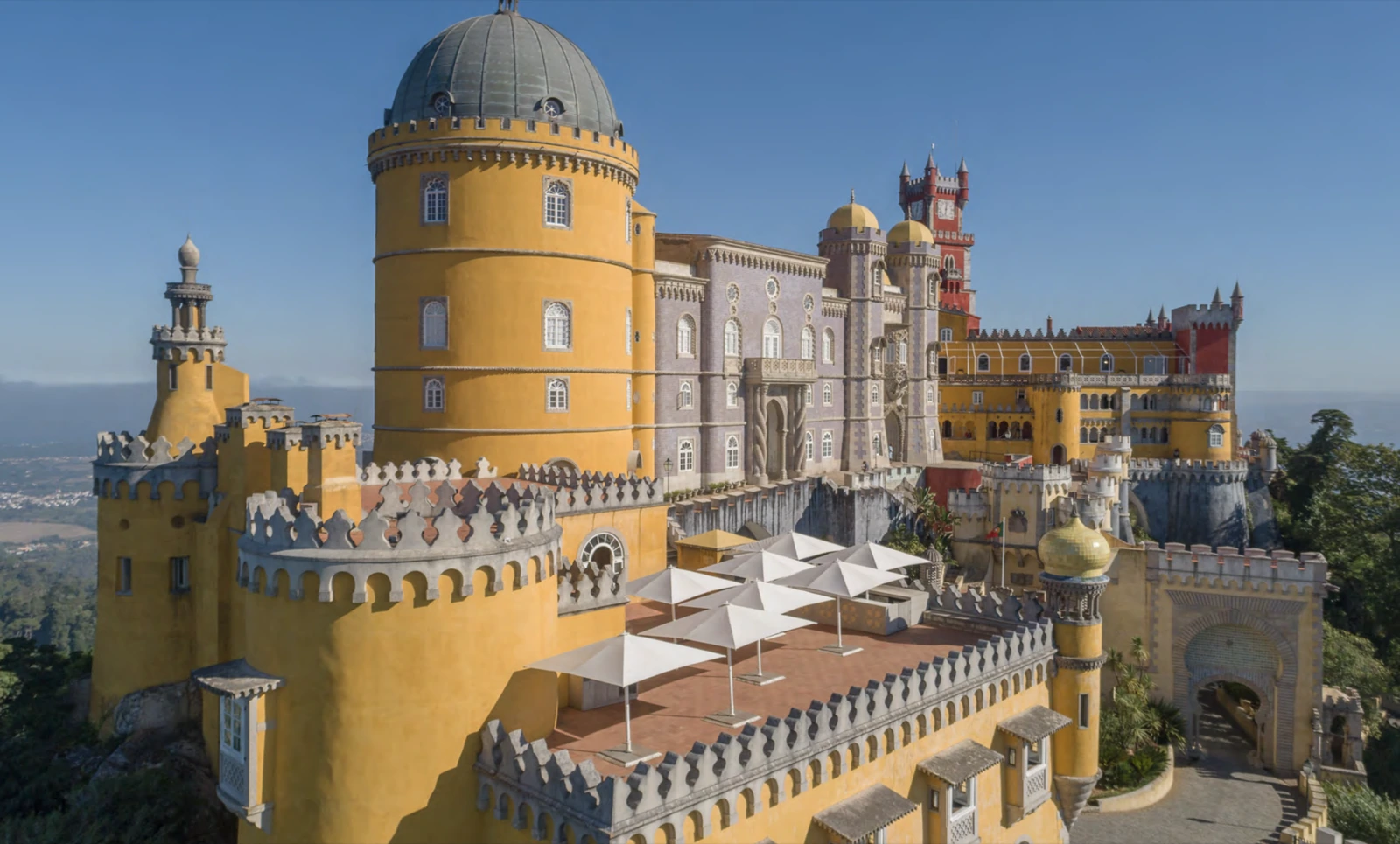 Stag Terrace at the National Palace of Pena with the Sintra hills behind