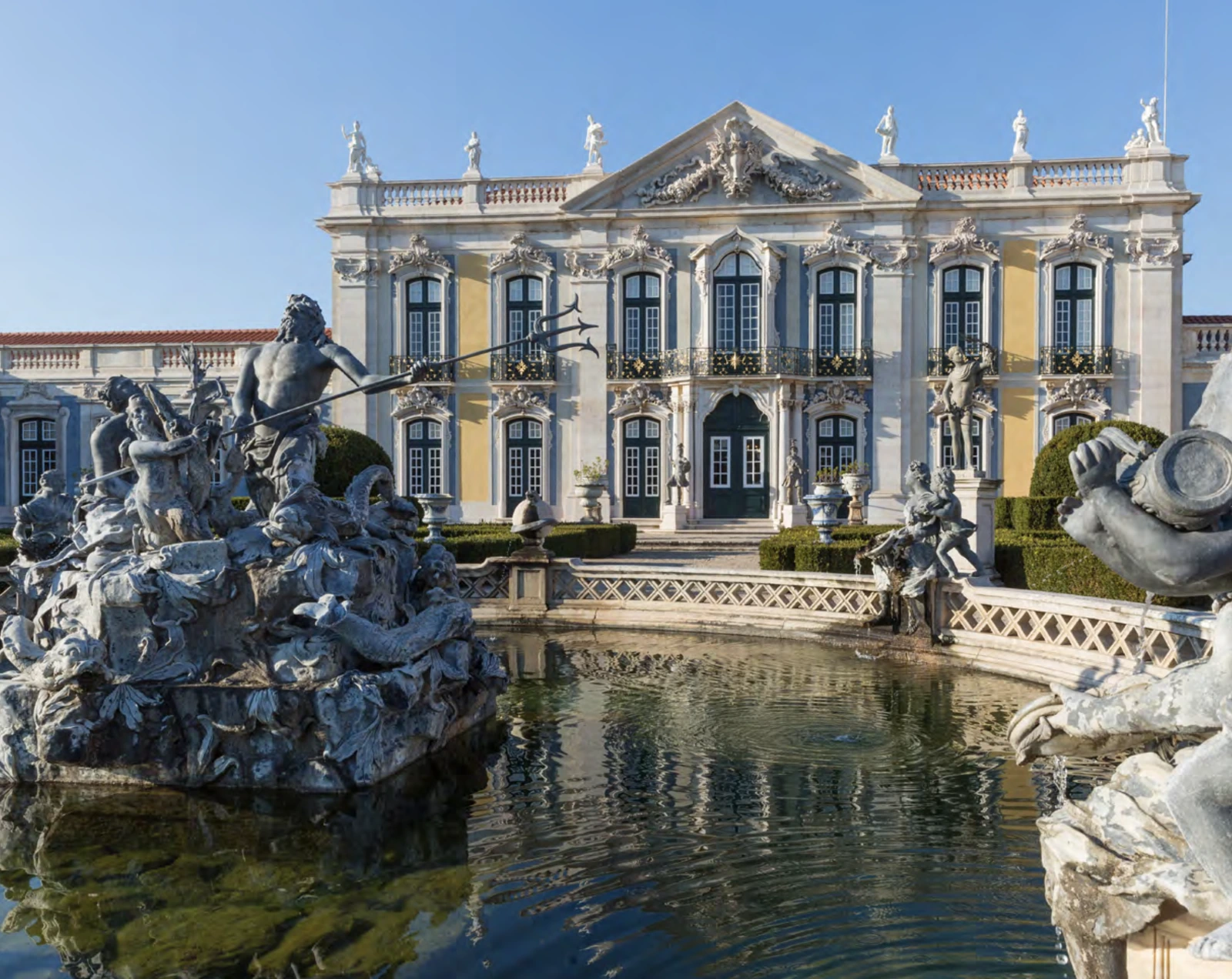 Baroque Gardens at the National Palace of Queluz with fountains and terraces for a Sintra wedding ceremony