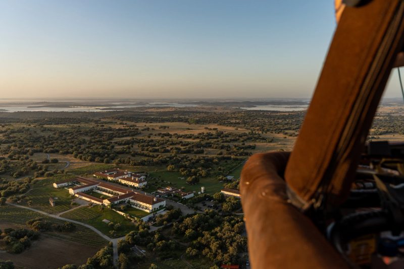 Sunrise hot-air balloon over Alqueva from São Lourenço do Barrocal, Alentejo