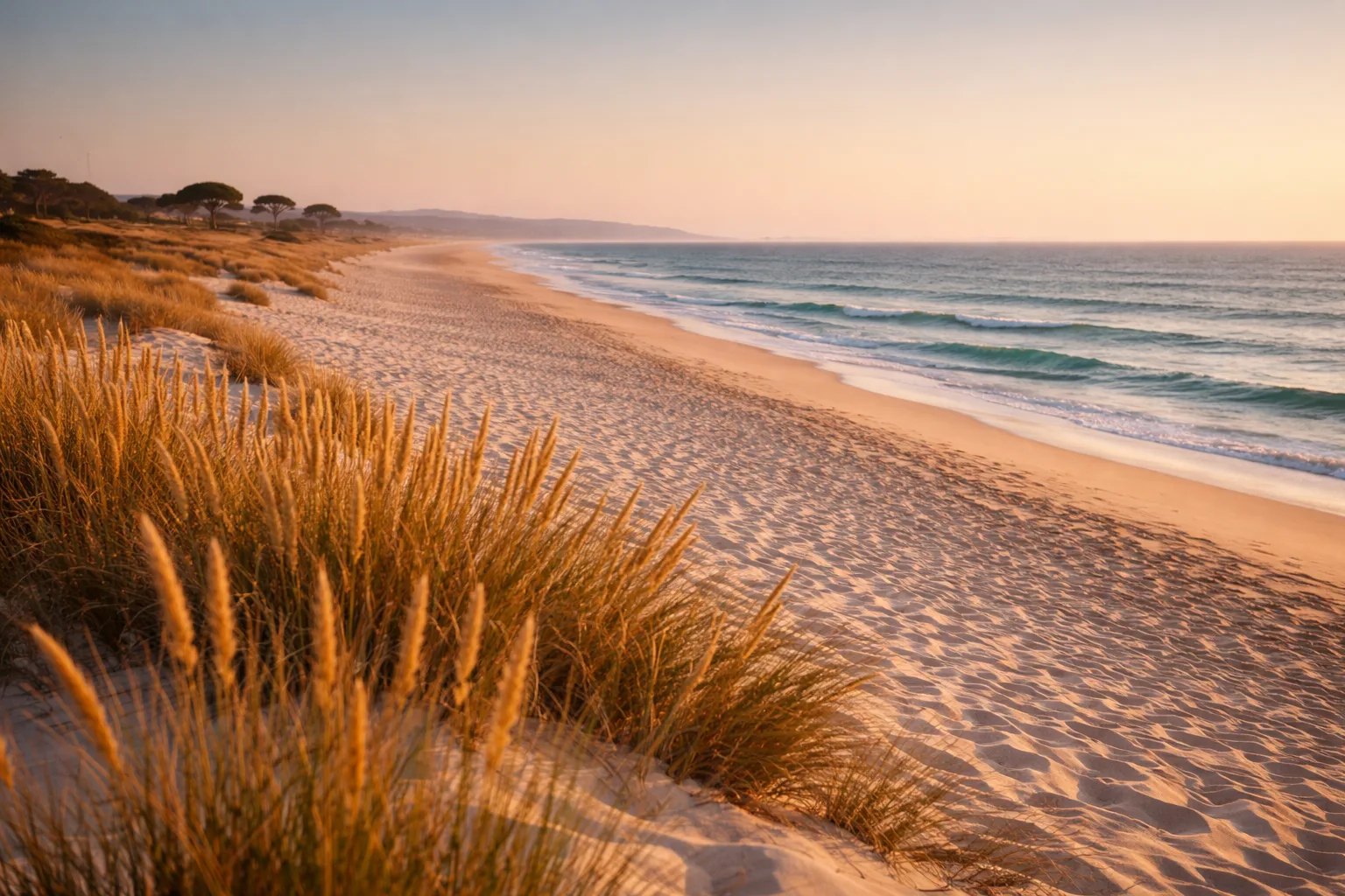 The white-sand beach and dunes of the Comporta coast on the Alentejo shoreline