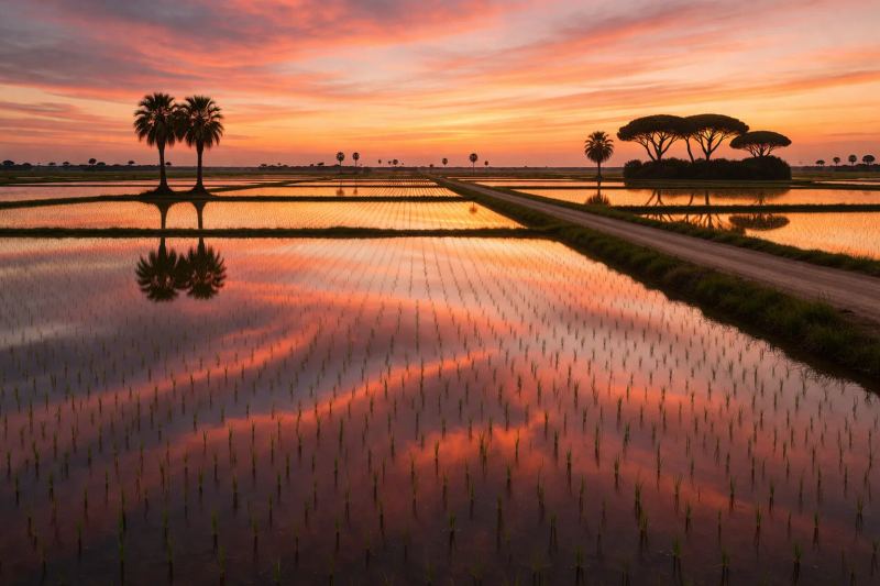 Comporta rice paddies at sunset near the Atlantic coast